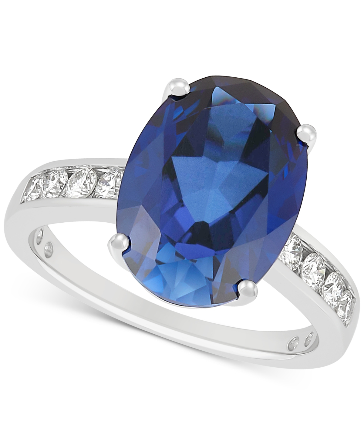 Lab Grown Sapphire (7-7/8 ct. t.w.) & Lab Grown Diamond (3/8 ct. t.w.) Oval Ring in 14k White Gold - Sapphire