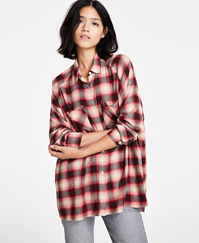 Calvin Klein Jeans Cropped Oversized Shirt - Macy's