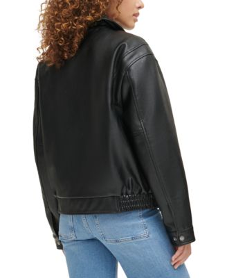 Women's Retro Faux-Leather Bomber Jacket