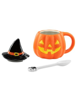 Lidded Mug with Spoon, Pumpkins