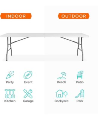 8 ft. White Fold-in-Half Steel Outdoor Picnic Folding Table