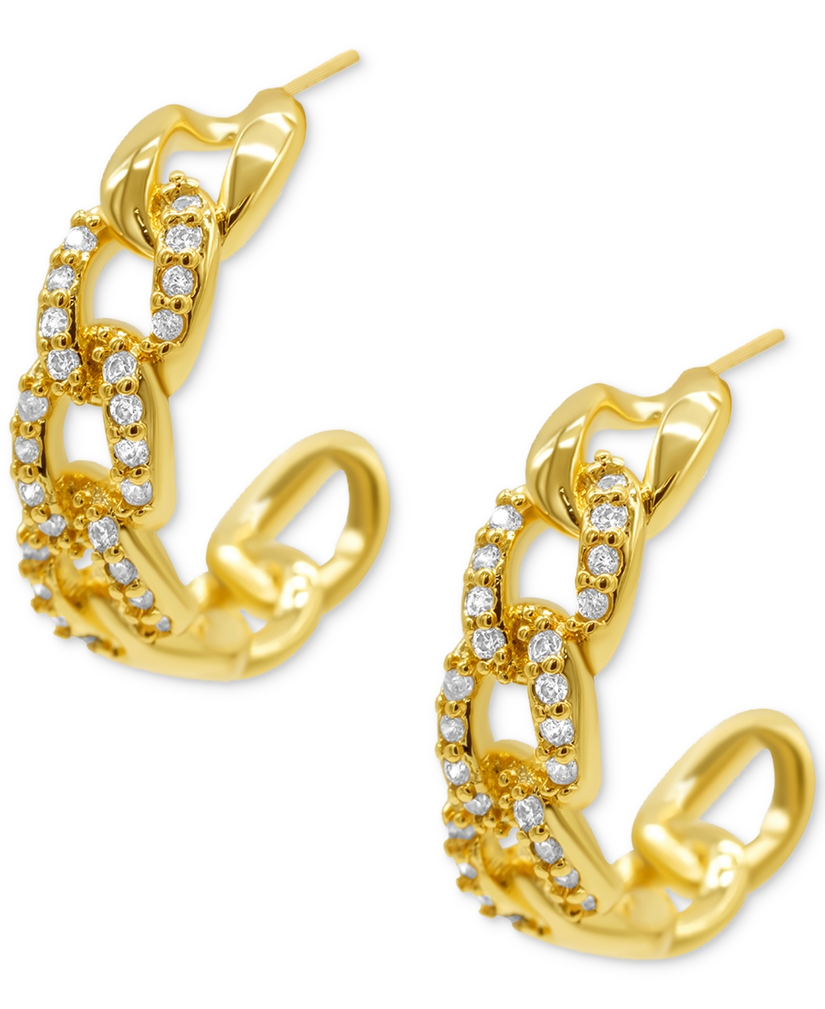 14k Gold-Plated Small Pave Curb Chain Huggie Hoop Earrings, 0.75" - Gold
