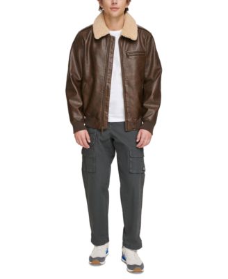 Men's Sherpa Collar Faux Leather Bomber Jacket