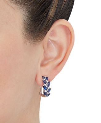 Lab Grown Sapphire (3-1/6 ct. t.w.) & Lab Grown Diamond (1/3 ct. t.w.) Vine-Inspired Hoop Earrings in 14k White Gold, 0.79"