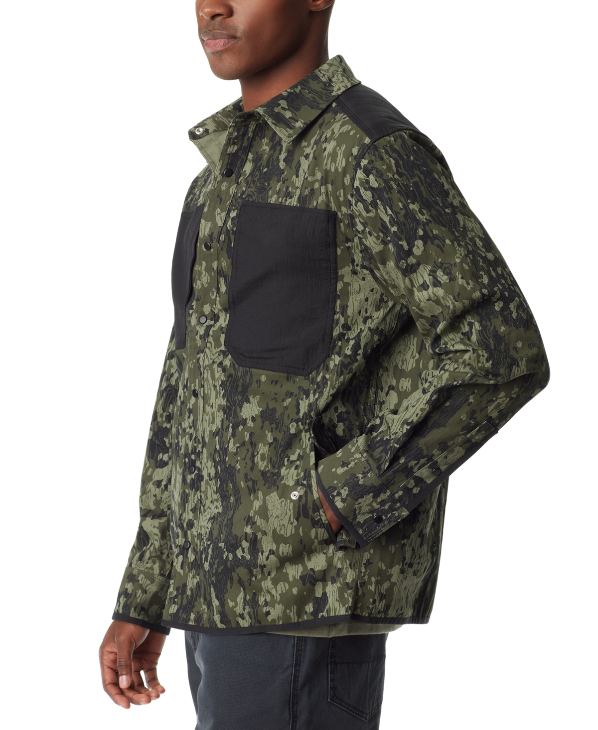Shop Bass Outdoor Men's Worker Standard-fit Stretch Camouflage Shirt Jacket In Green Bark Camo