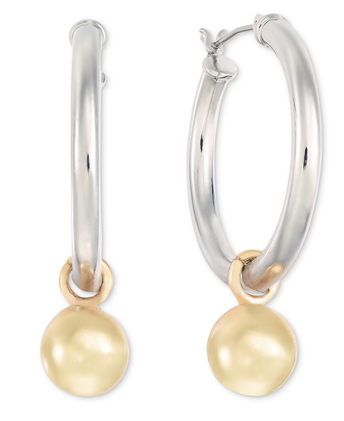 On 34th Two-tone Ball Charm Hoop Earrings, Created For Macy's In Gold