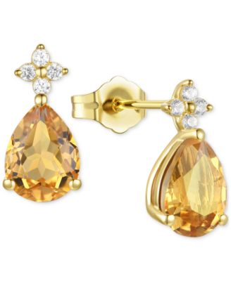 Morganite (1-3/4 ct. t.w.) & Lab-Grown White Sapphire (1/8 ct. t.w.) Pear Stud Earrings in 14k Gold-Plated Sterling Silver (Also in Additional Gemstones)