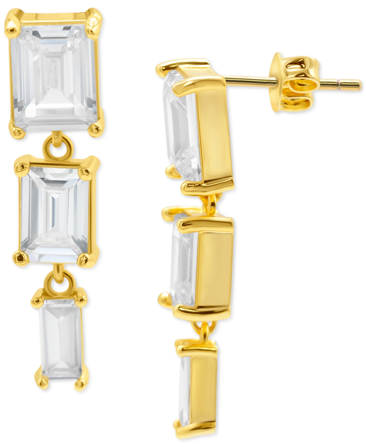 Shop Adornia 14k Gold-plated Rectangle Crystal Triple Drop Earrings