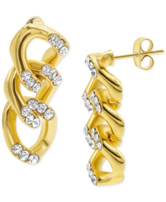 Rhodium-Plated Pav&eacute; Curb Chain Drop Earrings