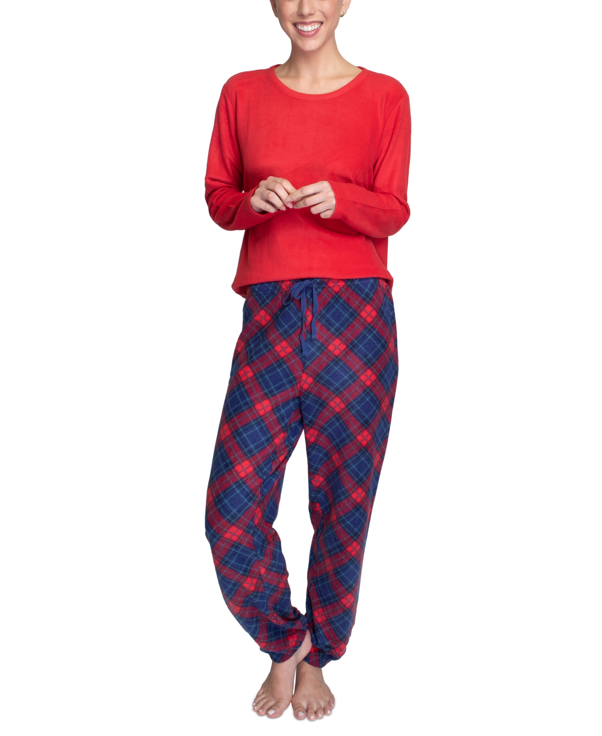 Hanes Women's Plus Size 2-pc. Stretch Fleece Pajamas Set In Red,tartan
