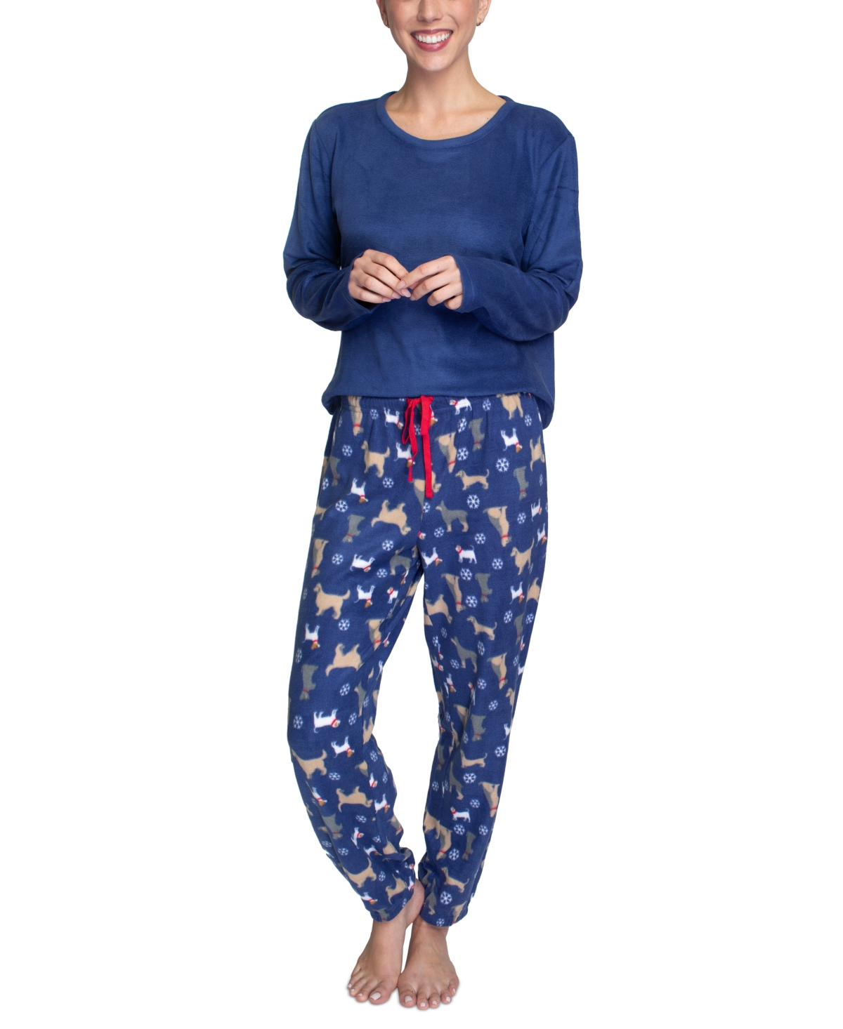 Women's Plus Size 2-Pc. Stretch Fleece Pajamas Set - Green/pinecones