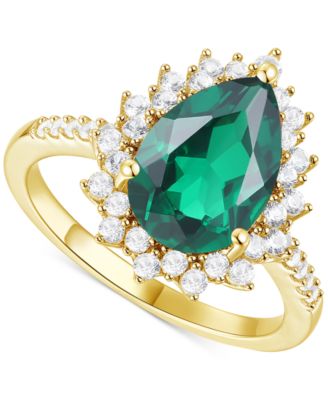 Macy's - Lab-Grown Emerald (2-1/4 ct. t.w.) & Lab-Grown White Sapphire (5/8 ct. t.w.) Halo Ring in 14k Gold-Plated Sterling Silver