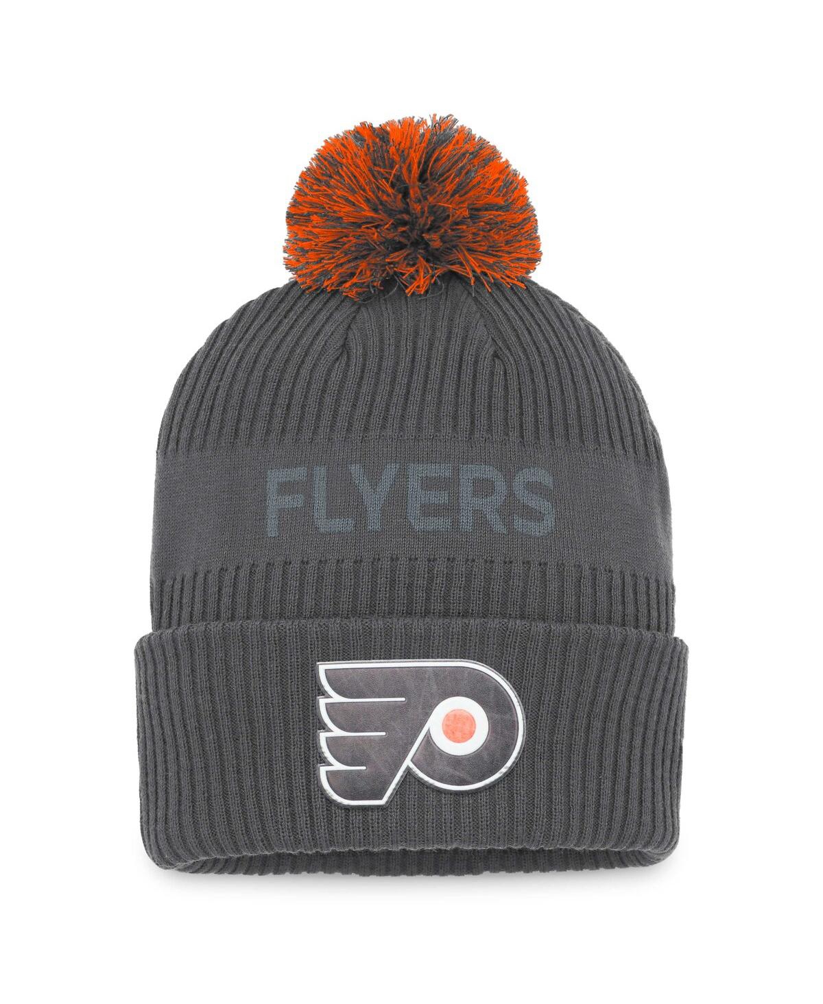 Fanatics Branded Charcoal Philadelphia Flyers Authentic Pro Home Ice Cuffed Knit Hat With Pom In Charcoal