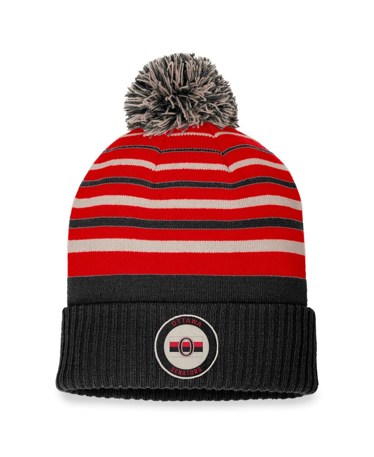 Shop Fanatics Men's  Black, Red Ottawa Senators True Classic Retro Cuffed Knit Hat With Pom In Black,red