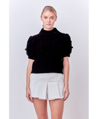 Women's Pom Pom Puff Sleeve Sweater