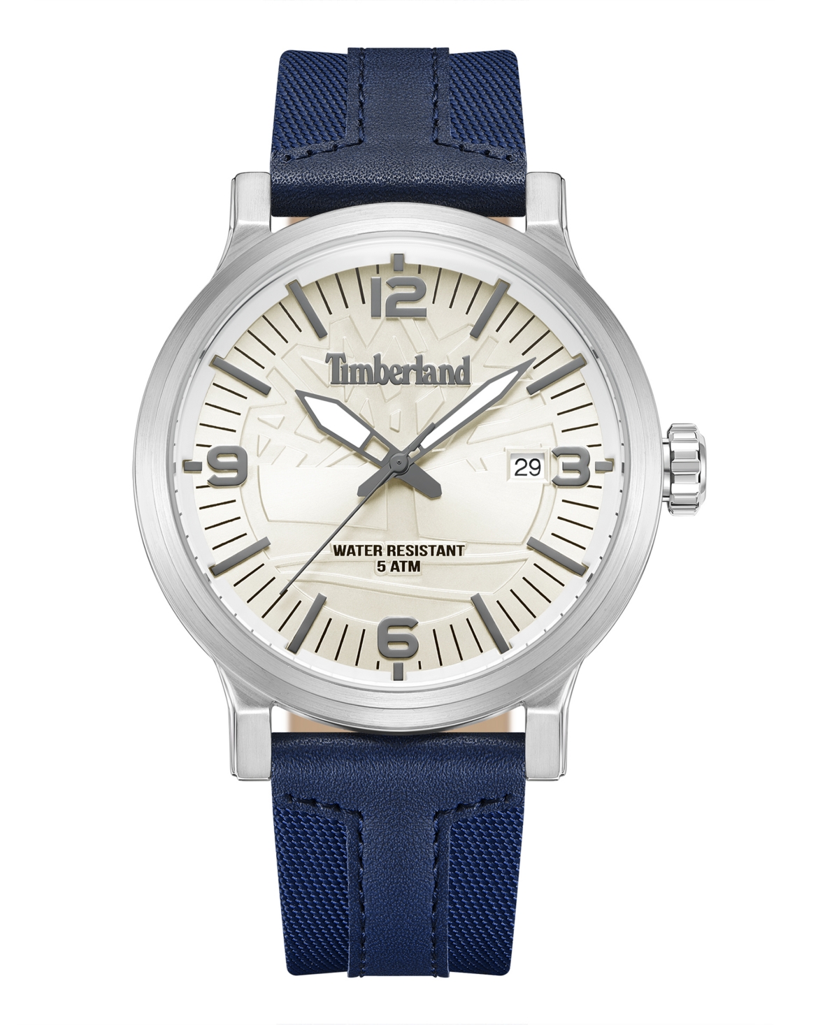 Timberland Men's Quartz Westerly Dark Blue Leather Nylon Strap Watch, 46mm