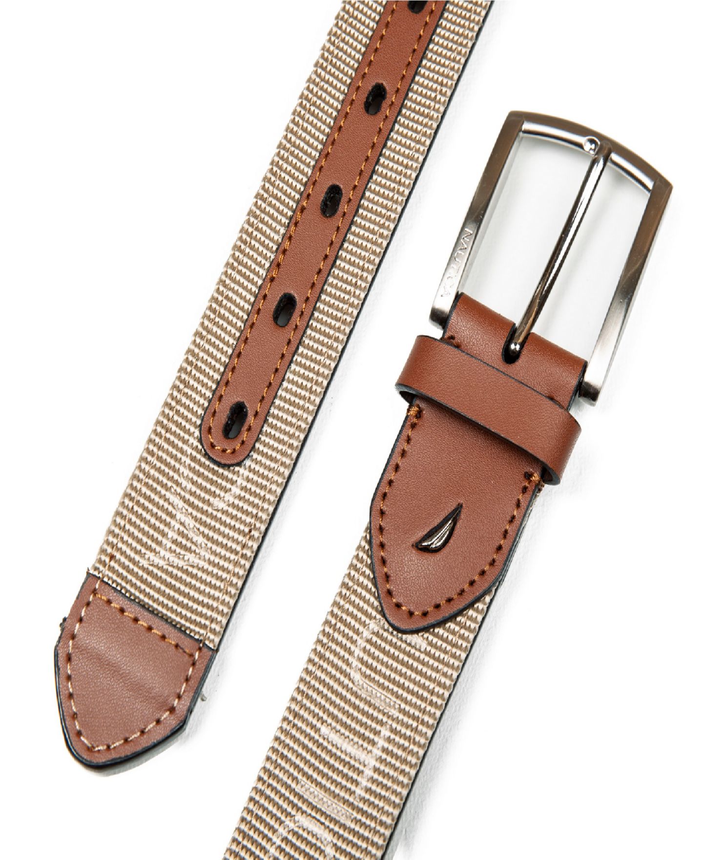 Мужской ремень Nautica Leather Tab Signature Webbing Logo Belt, цвет: Хаки — фото 3