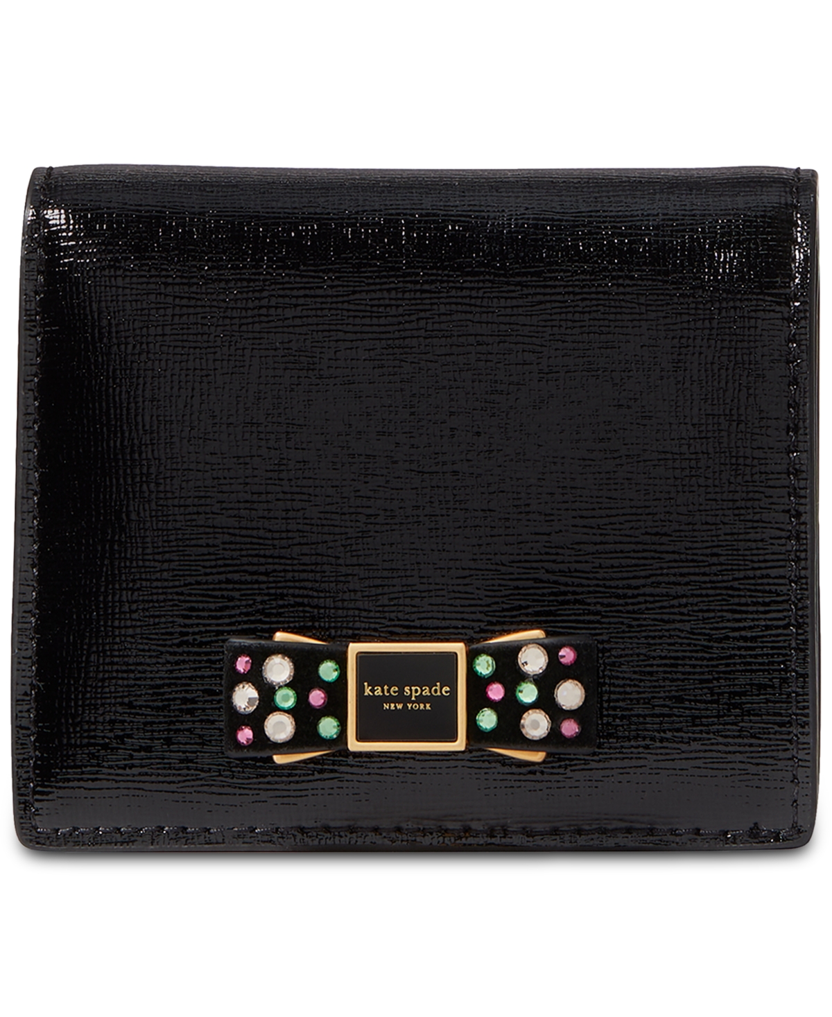 Kate Spade New York Morgan Bedazzled Bow Saffiano Leather Small Bifold Wallet In Black