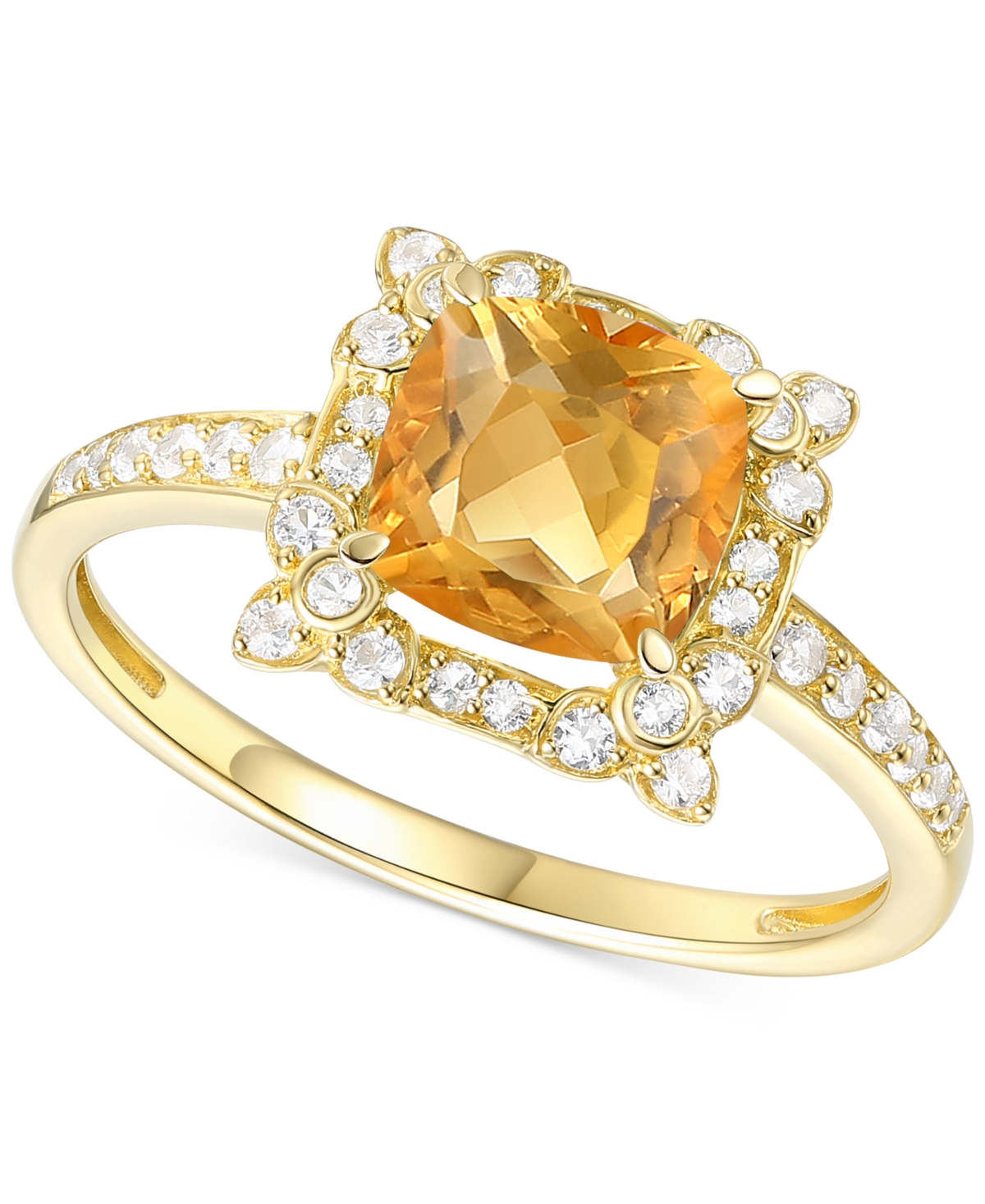 Macy's Amethyst (1-1/3 Ct. T.w.) & Lab-grown White Sapphire (1/4 Ct. T.w.) Halo Ring In 14k Gold-plated Ste In Citrine