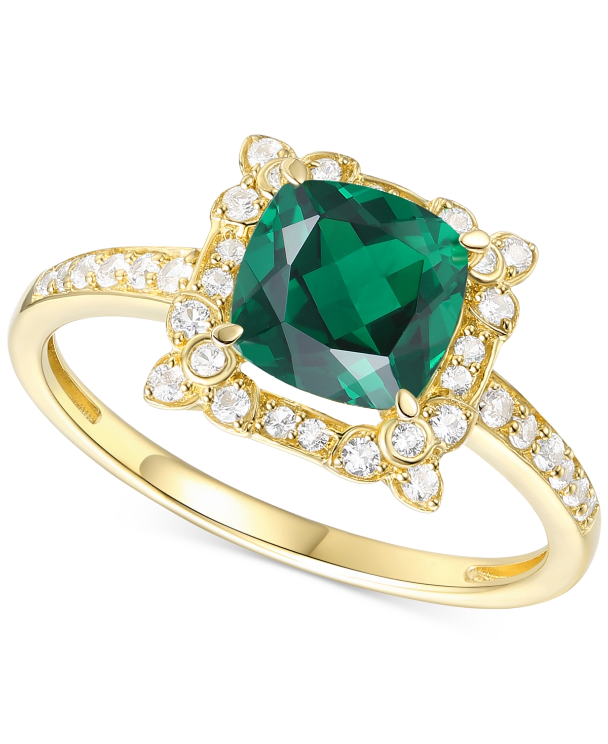 Macy's Amethyst (1-1/3 Ct. T.w.) & Lab-grown White Sapphire (1/4 Ct. T.w.) Halo Ring In 14k Gold-plated Ste In Emerald