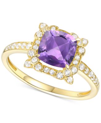 Macy's - Amethyst (1-1/3 ct. t.w.) & Lab-Grown White Sapphire (1/4 ct. t.w.) Halo Ring in 14k Gold-Plated Sterling Silver (Also in Additional Gemstones)