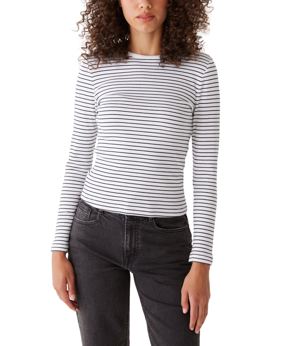 Women's Long-Sleeve Ribbed Top - Black And White Stripe