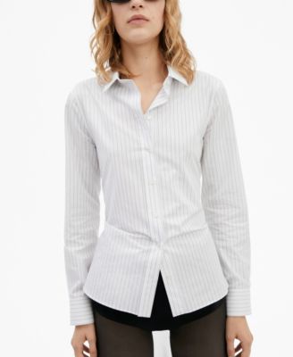 MANGO Women's Slim Fit Striped Cotton Shirt - Macy's