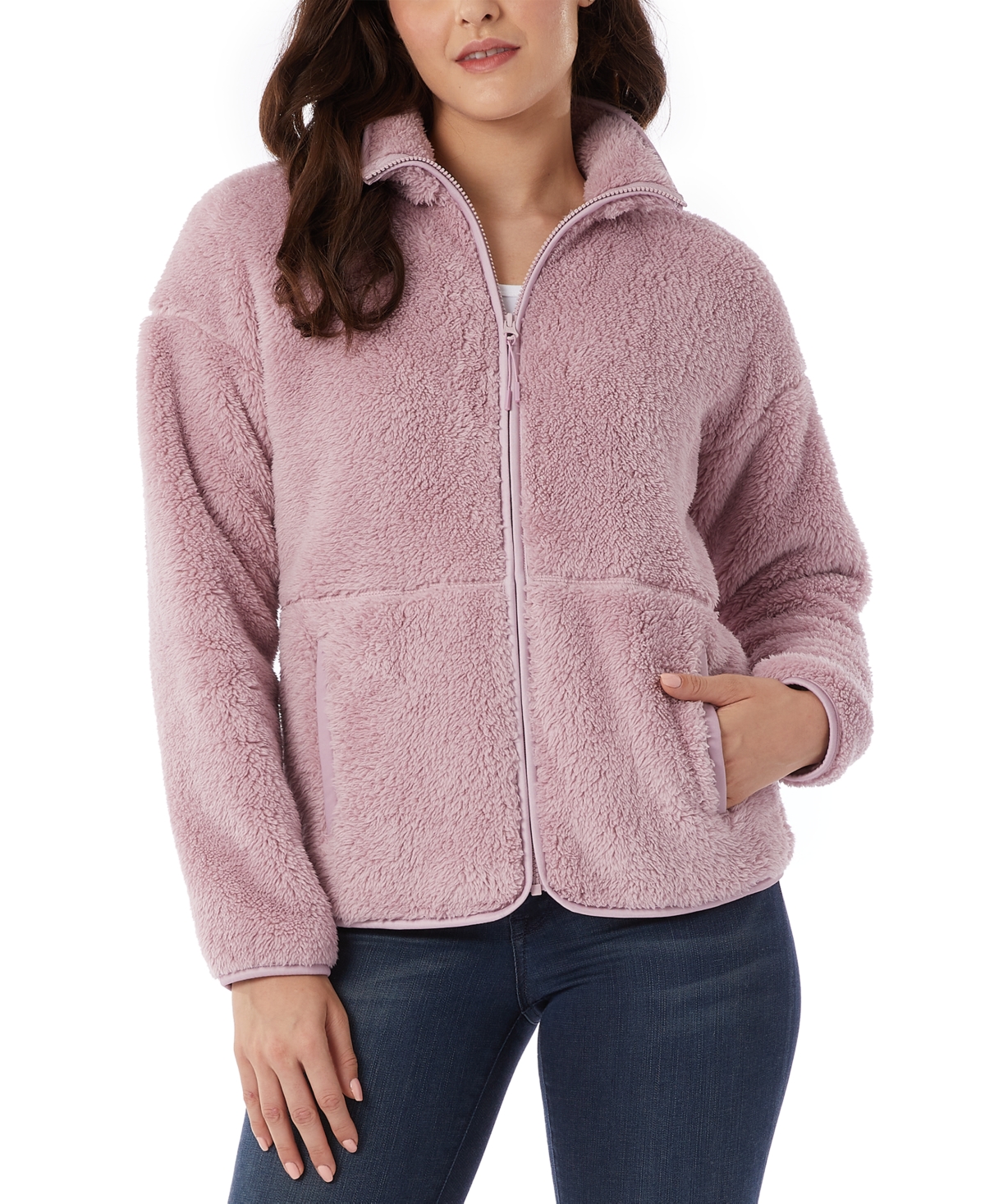32 Degrees Women's Fleece Front-zipper Drop-shoulder Sweatshirt In Mauve Shadow