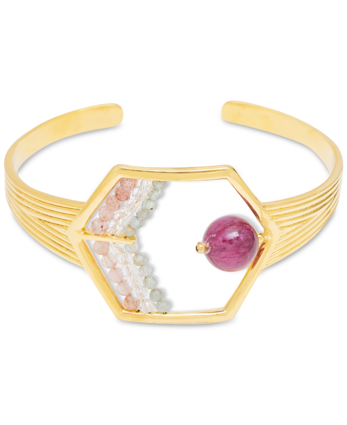 18k Gold-Plated Mixed Gemstone Cuff Bracelet - Gld