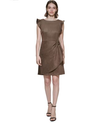 DKNY - Women's Faux-Suede Side-Draped Sheath Dress
