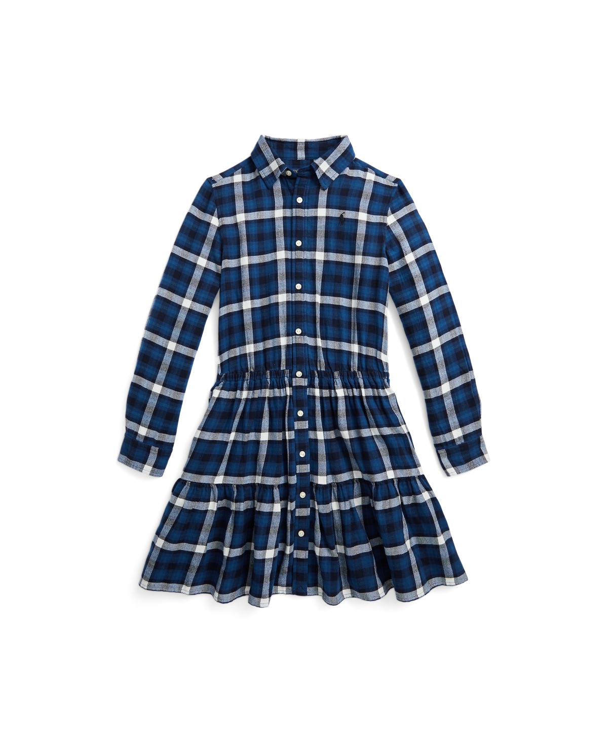 Polo Ralph Lauren Kids' Big Girls Plaid Tiered Cotton Flannel Shirtdress In Blue Multi Plaid