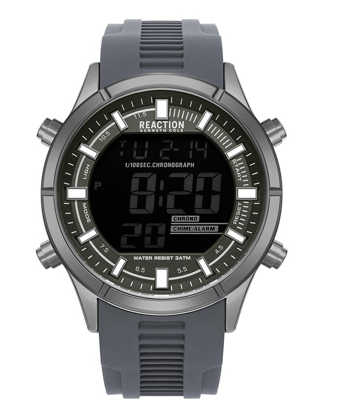 Kenneth Cole Reaction Men s Digital Gray Silicone Watch 47mm Macy s