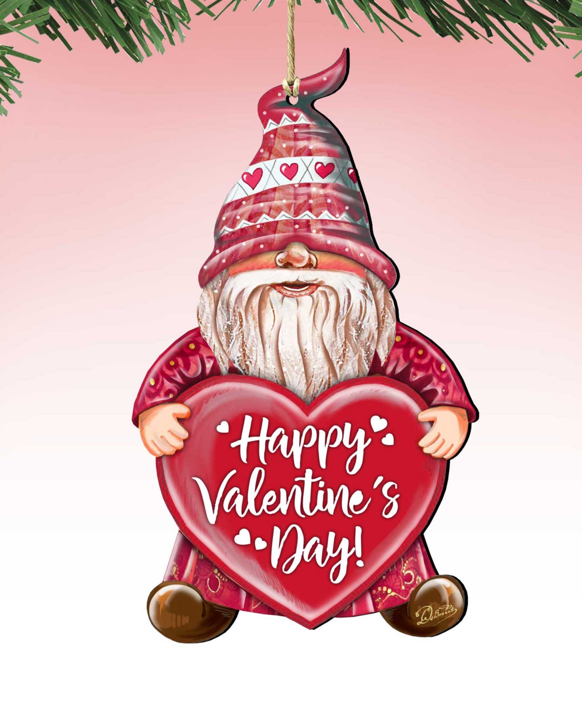 Designocracy Holiday Wooden Ornaments Valentine Gnome Home Decor Set Of 2 G. Debrekht In Multi Color