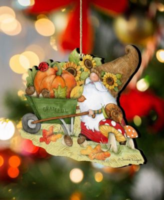 Holiday Wooden Ornaments Grateful Harvest Gnome Home Decor Set of 2 S. Winget