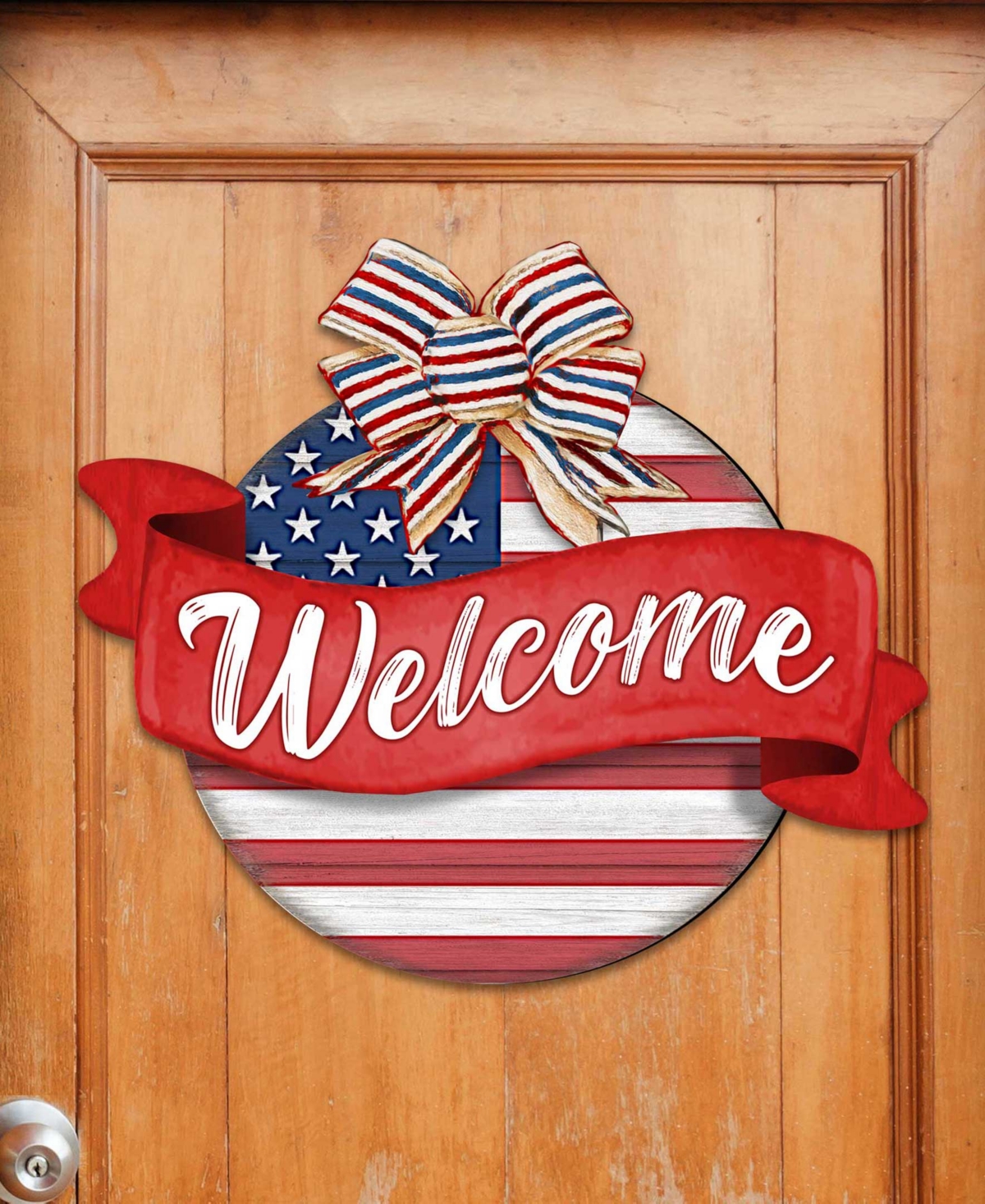 Designocracy Holiday Door Decor Wooden Welcome Sign American Flag Porch Wreath G. Debrekht In Multi Color