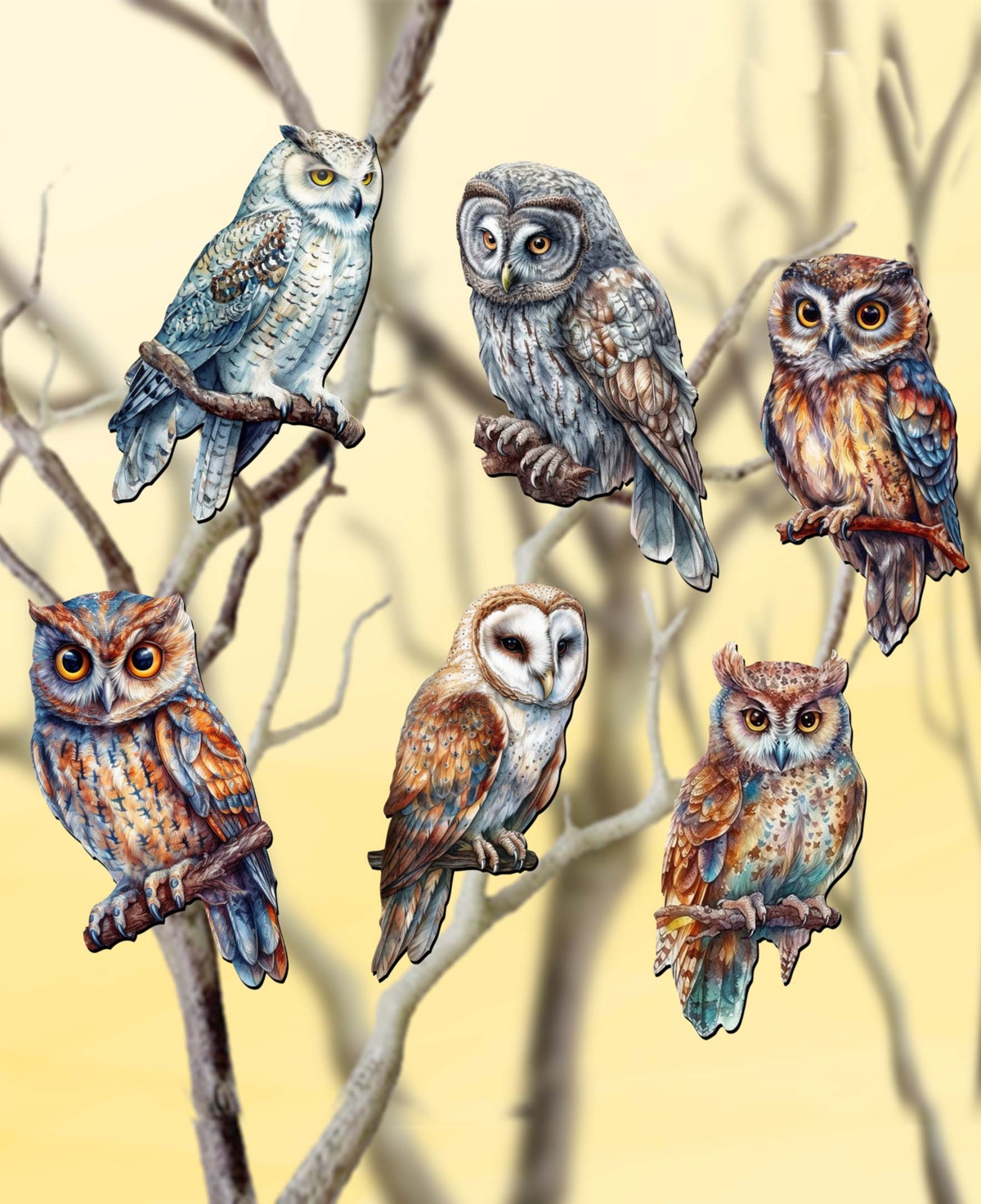 Designocracy Holiday Wooden Clip-on Ornaments Night Owls Set Of 6 G. Debrekht In Multi Color