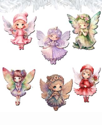 Holiday Wooden Clip-On Ornaments Colorful Fairies Set of 6 G. DeBrekht