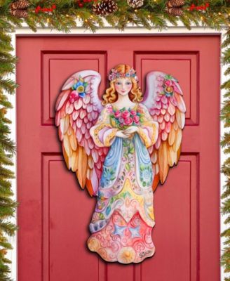 Floral Angel Christmas Door Decor Wooden Wall Decor G. DeBrekht