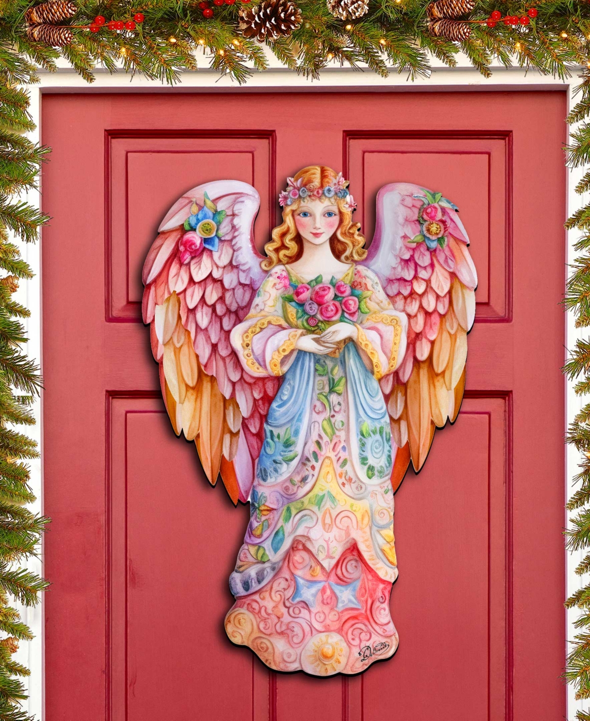 Floral Angel Christmas Door Decor Wooden Wall Decor G. DeBrekht - Multi Color