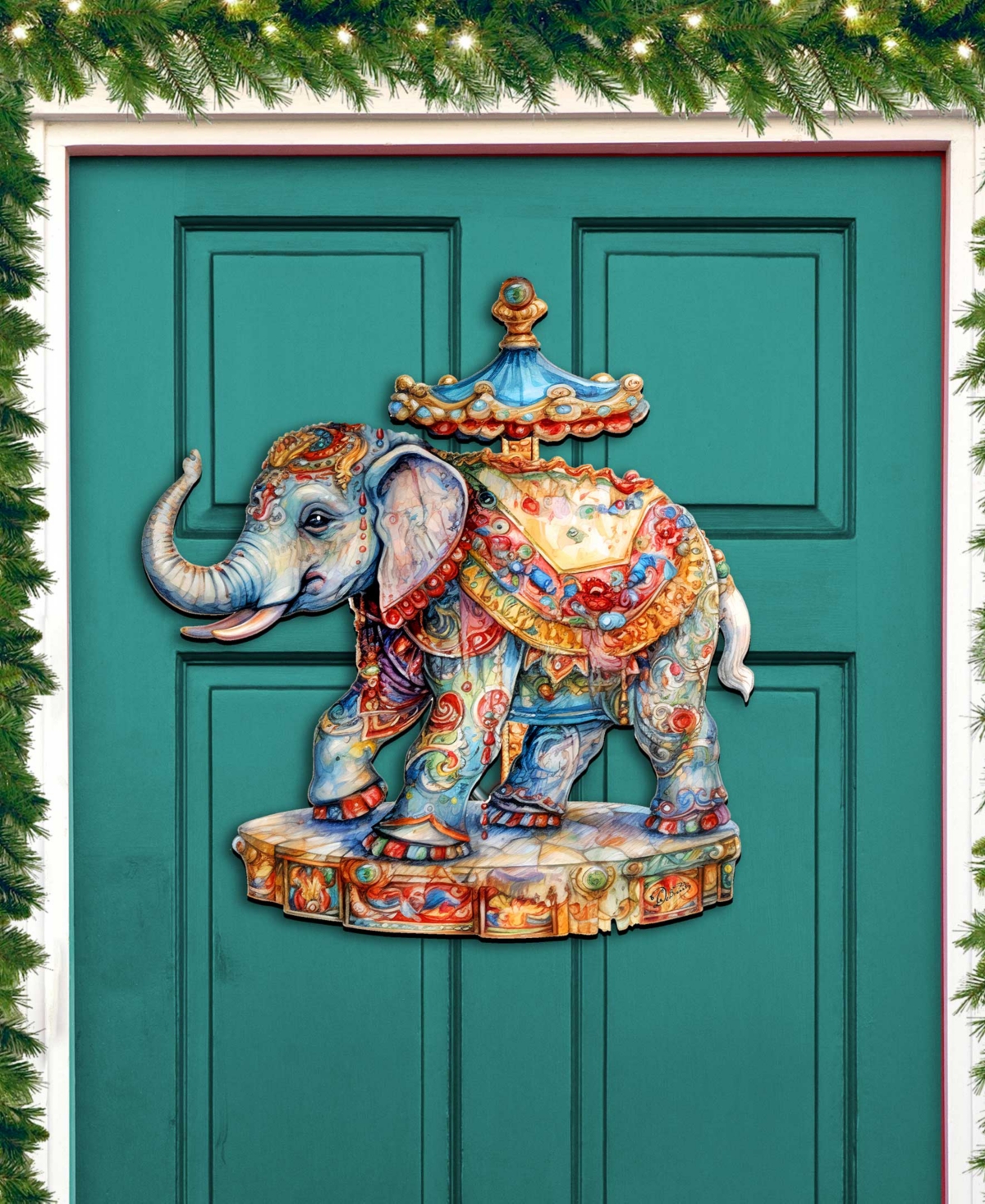 Shop Designocracy Carousel Elephant Christmas Door Decor Wooden Wall Decor G. Debrekht In Multi Color
