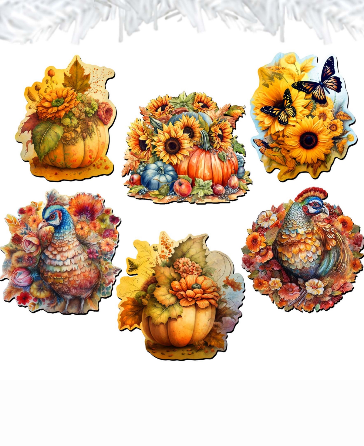 Designocracy Holiday Wooden Clip-on Ornaments Happy Thanksgiving Set Of 6 G. Debrekht In Multi Color