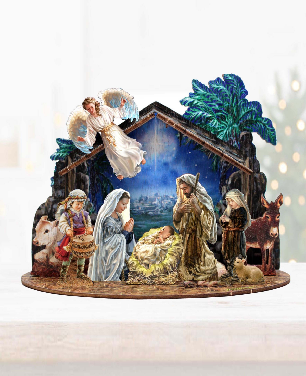 Designocracy Nativity With Angel Village 12" Christmas Nativity Mantel Decor G. Debrekht In Multi Color