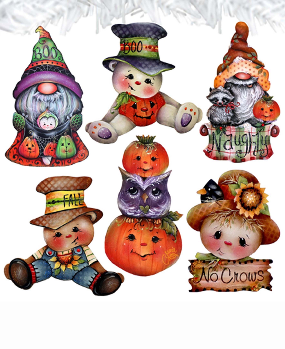 Designocracy Holiday Wooden Clip-on Ornaments Pumpkin, Scarecrow, Gnome Set Of 6 J. Mills-price In Multi Color