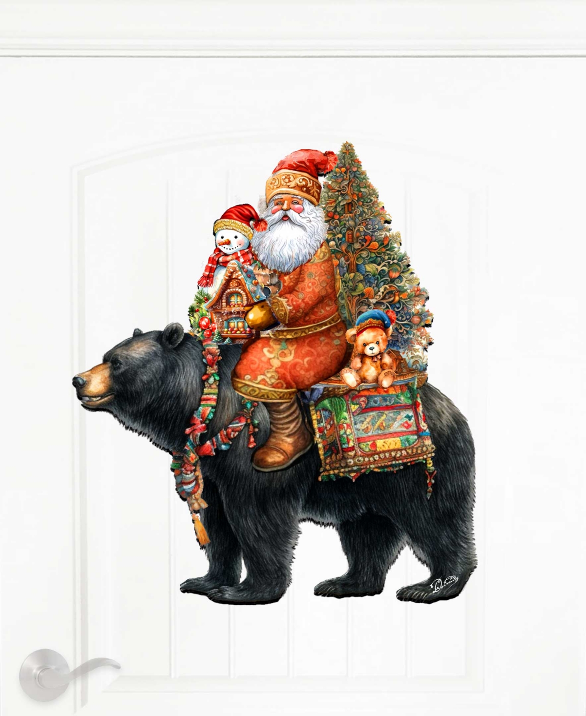Shop Designocracy Santa Claus And Black Bear Christmas Door Decor Wooden Wall Decor G. Debrekht In Multi Color