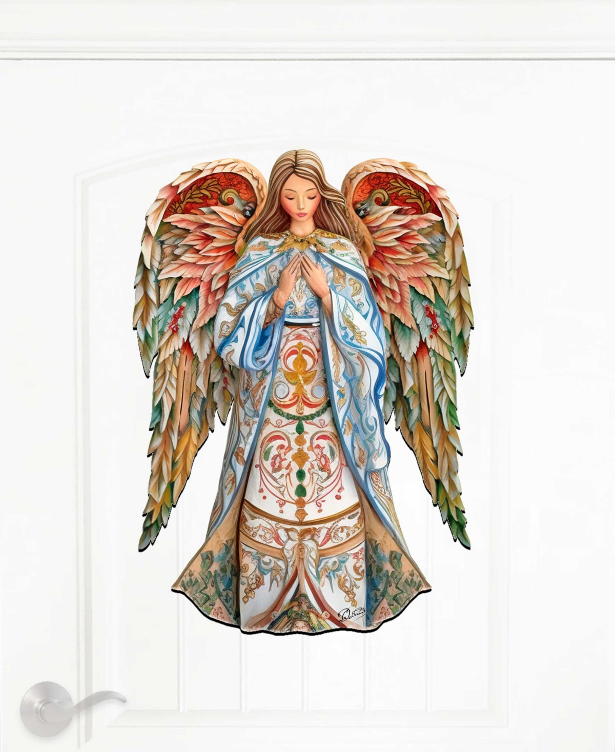 Shop Designocracy Elegant Angel Of Hope Christmas Wooden Door Decor Door Hanger G. Debrekht In Multi Color
