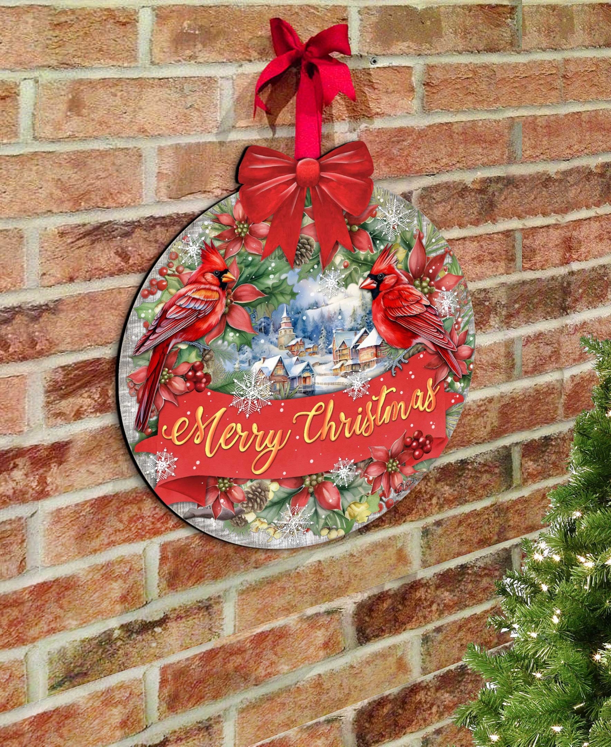 Designocracy Merry Christmas Wooden Door Decor Welcome Sign Hanging Decoration G. Debrekht In Multi Color