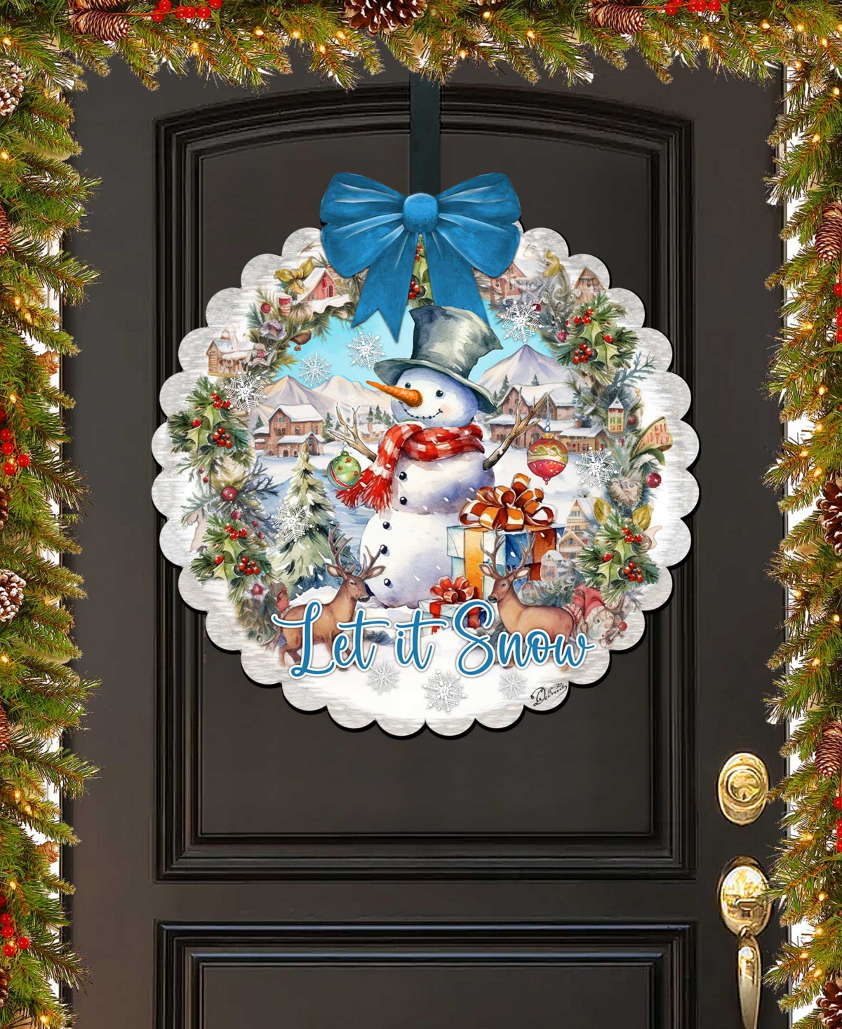 Designocracy Let It Snow Christmas Wooden Door Decor Hanging Decoration G. Debrekht In Multi Color