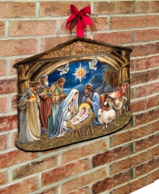 The Birth of Jesus Nativity Scene Christmas Wooden Door Hanger Door Decor G. DeBrekht