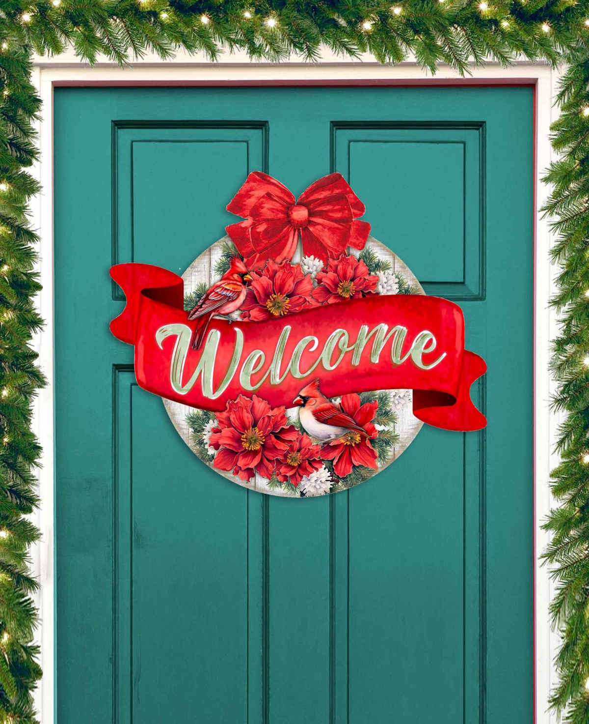 Designocracy Christmas Wreath Christmas Wooden Door Decor Welcome Sign G. Debrekht In Multi Color