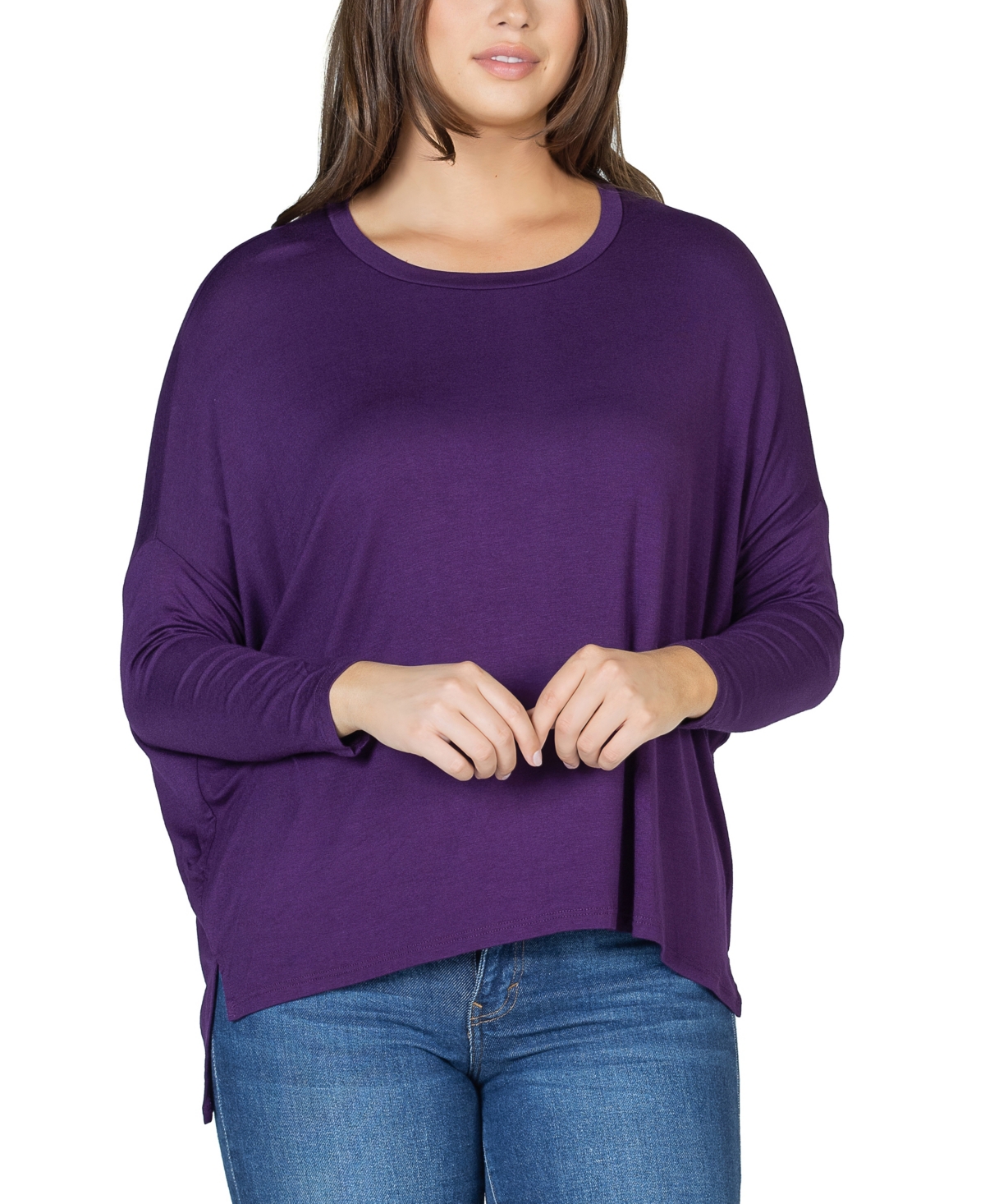 24seven Comfort Apparel Women's Long Sleeve Oversized Dolman Top In Purple